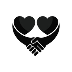 PrinThe LOGO design features two characters transformed into hearts, with the characters inside shaking hands. It is simple, black, vector, and has a pure white background 