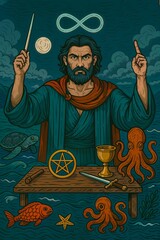 The Magician Night version Tarot Card