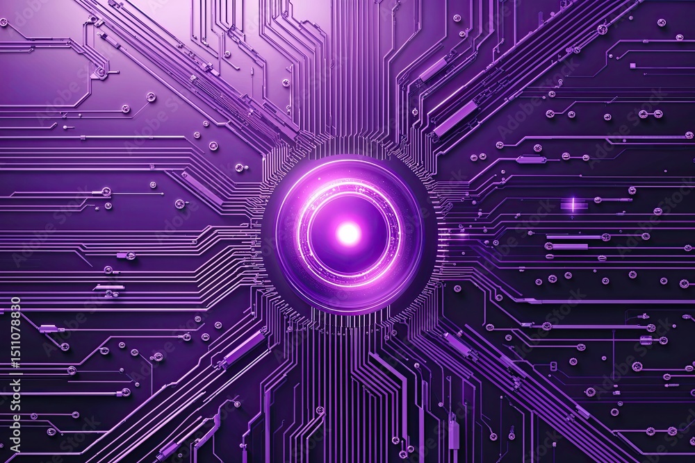 Poster vibrant purple circuit network background vector modern technology design featuring flowing patterns