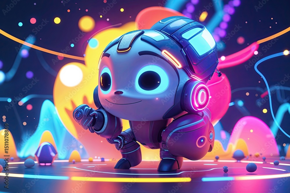 Poster vibrant abstract animation art featuring dynamic colors and glowing technology elements