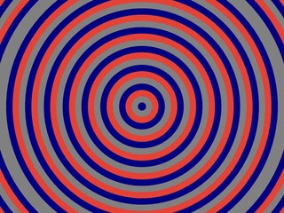 Abstract background featuring concentric circles in shades of red, blue, and gray, creating a hypnotic visual effect.