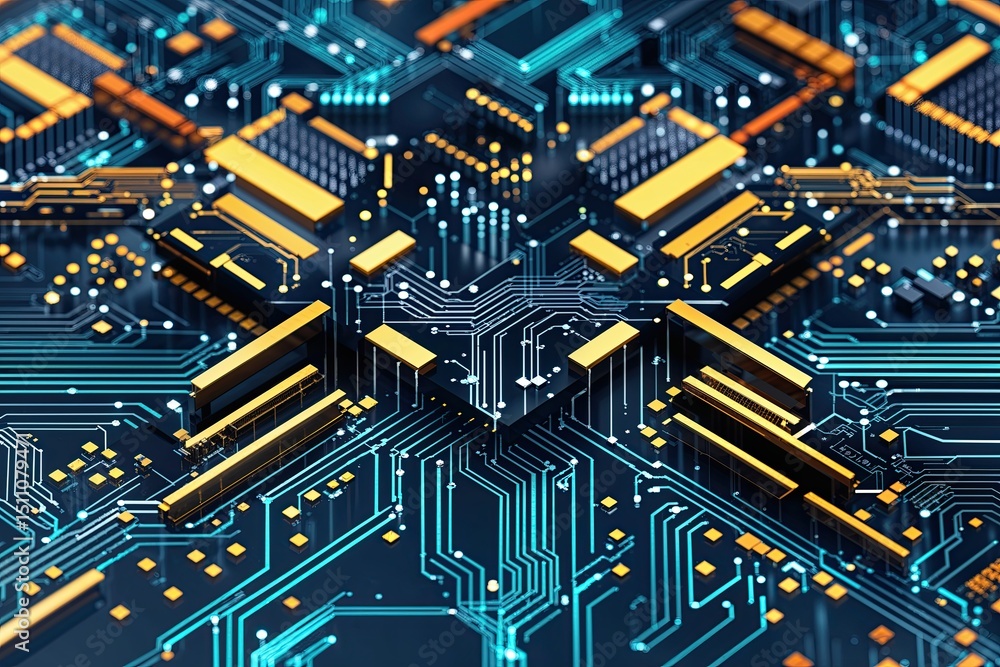 Poster abstract digital circuitry matrix composed of modern theoretical geometry and patterns