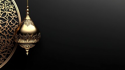 Gold hanging ornament on dark background