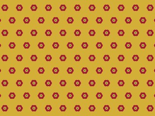 Seamless repeating pattern of stylized flowers in burgundy and teal on a mustard yellow background, perfect for textile, wallpaper, and web design.
