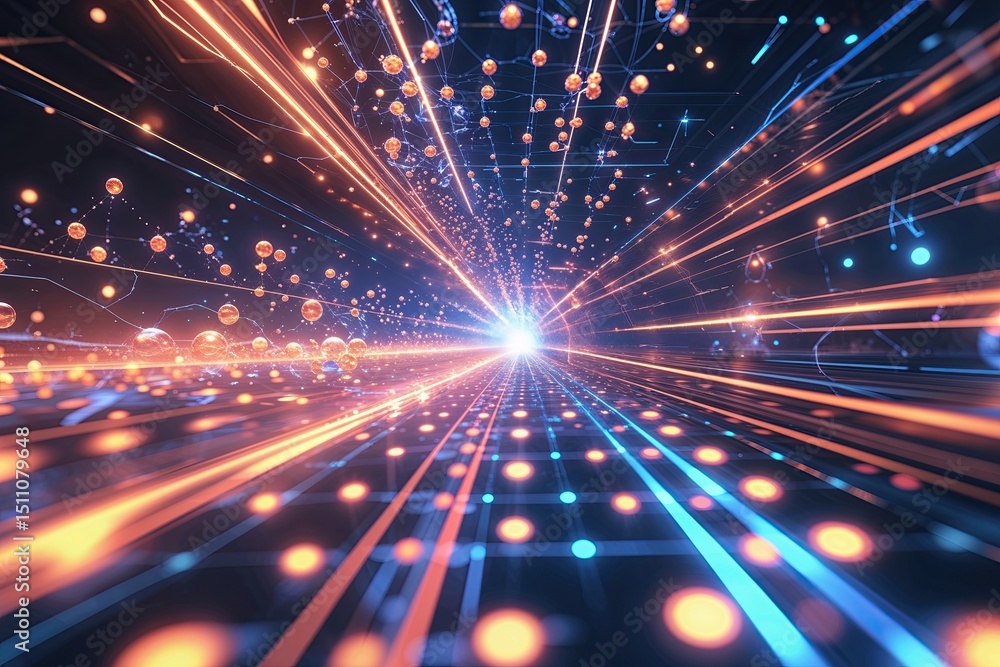 Poster dynamic abstract technology background with glowing lines and molecular design elements
