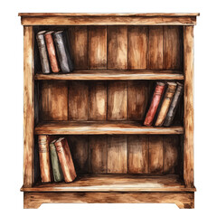 watercolor of Wooden Bookshelf, vector high quality, isolated on a white background.