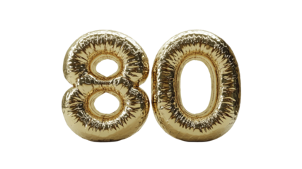 Gold Number Eighty Balloons for 80th Birthday Celebration