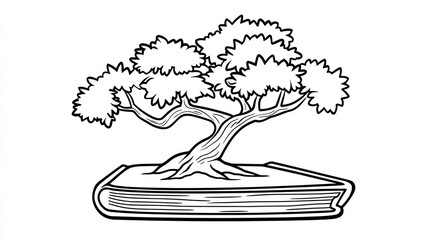 Black and white bonsai on a book