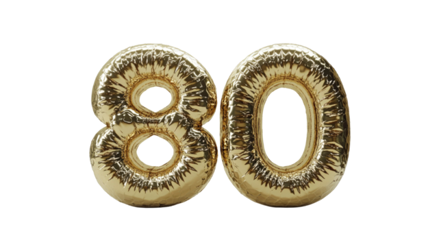 Gold Number Eighty Balloons for 80th Birthday Celebration - Powered by Adobe