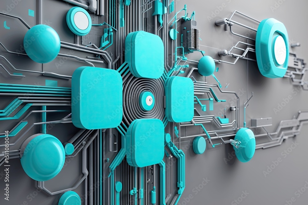 Poster turquoise and grey abstract technology image for network communication and digital integration