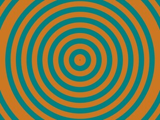 Abstract concentric circles in teal and burnt orange create a hypnotic, visually engaging background pattern.