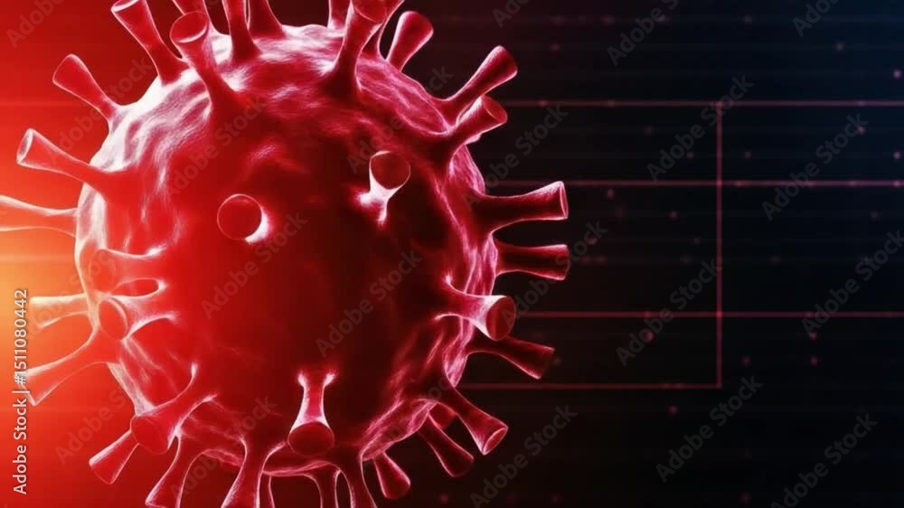 Poster 3d rendering of abstract virus structure with red color design on modern background for health scien