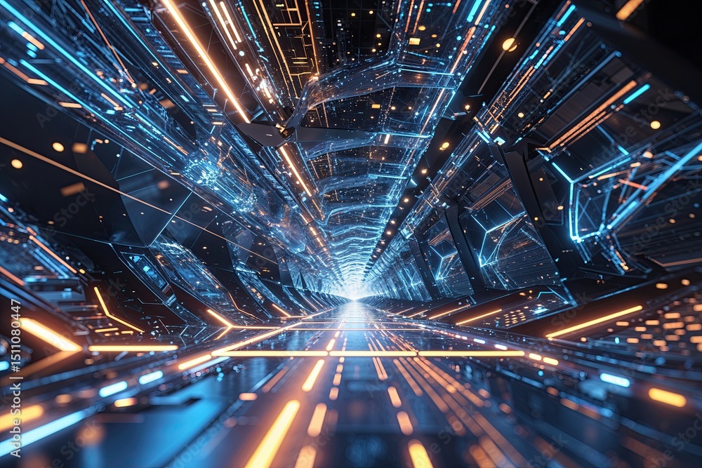 Aufkleber abstract technology flow and geometric patterns in visionary background