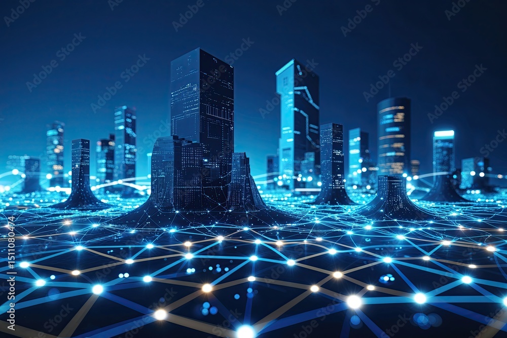 Poster contemporary blue gradient abstract background featuring interactive technology landscape and networ