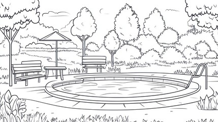 Obraz premium Park scene with pool