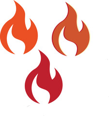 Hot fire on white background. Flame simple illustration. Graphic heat symbol. Abstract silhouette, hell element clipart. Red stroke shape. 