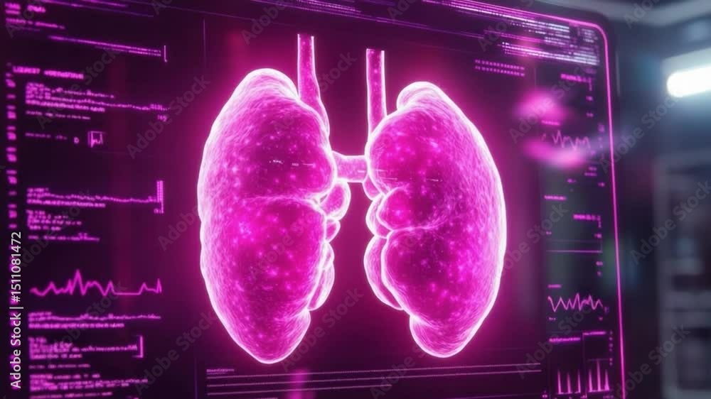 Aufkleber innovative digital visualization of lungs in vibrant magenta color with heart rate monitoring graphi