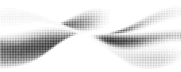 Dotted halftone waves. Abstract liquid shapes, wave effect dotted gradient texture waves isolated vector symbols set. Halftone graphic dots waves.