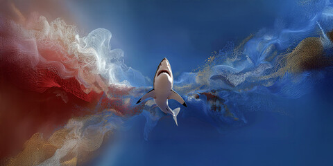 Surreal Shark and Color Trails in Abstract Ocean Space