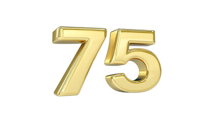 Shiny Golden Number 75 3D Render of Seventy-Five for Anniversary, Celebration, or Sale