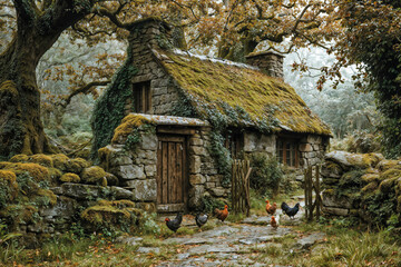 Mossy Stone Cottage in an Enchanted Forest