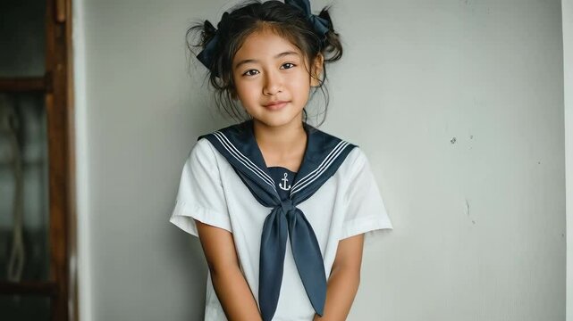 Smiling young girl in school uniform