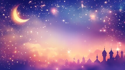 Night sky over mosque silhouettes