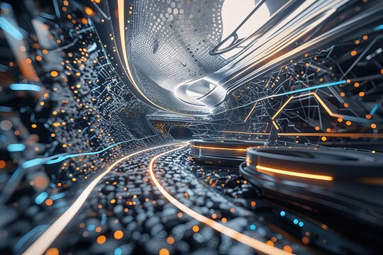 Sleek Technology Lines in an Abstract Particle Mesh Environment