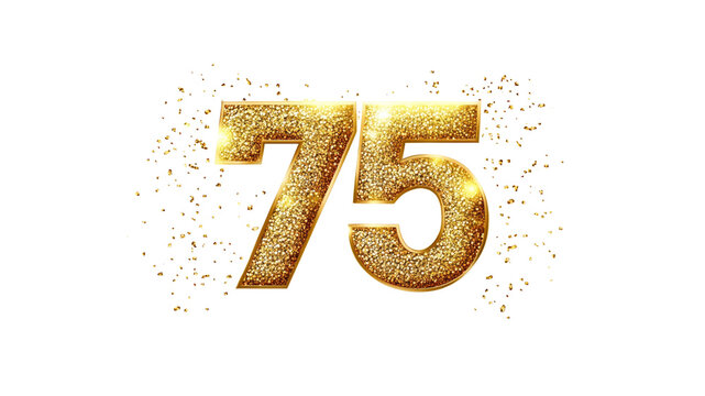 Sparkling Gold Number 75 with Confetti - 75th Anniversary, Birthday, or Celebration