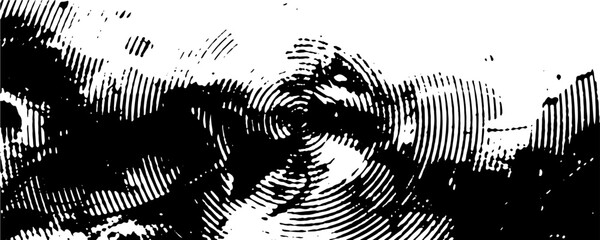 Distressed background in black and white texture with circles, spots, scratches, and lines. Abstract vector illustration.