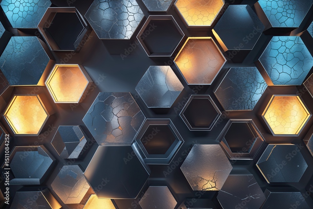 Poster metallic hexagonal background texture with light infusion design
