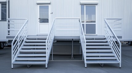 Obraz premium Exterior stairs leading to a white modular building