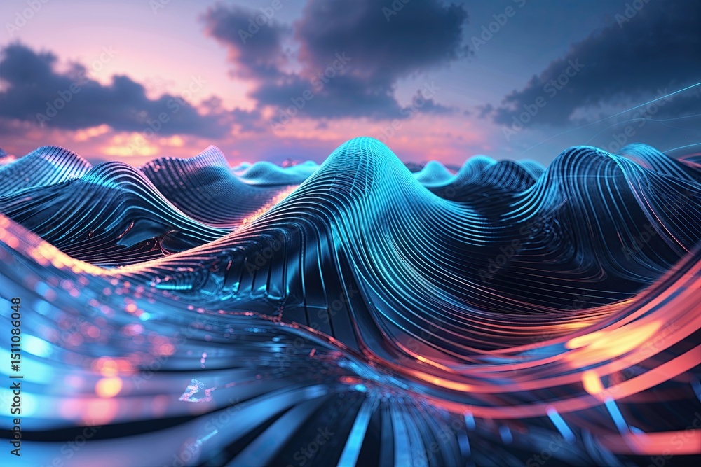 Poster innovative sine wave abstract background highlighting a technological breakthrough in dynamic wave d