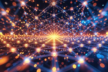 Obraz premium Advanced Online Matrix Design Featuring Vibrant Particles and Data Connectivity Framework