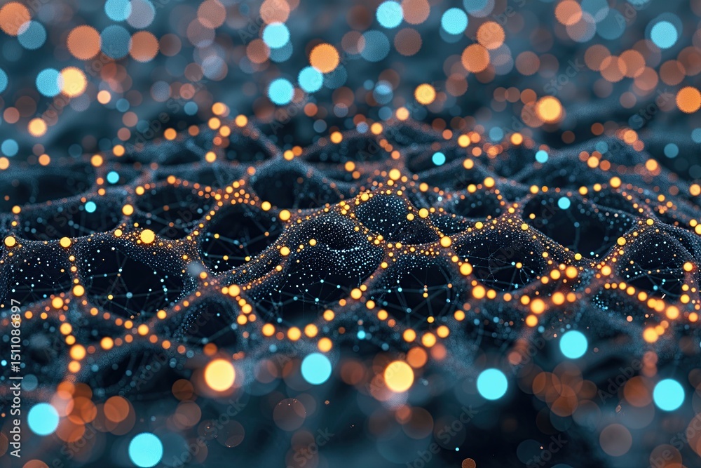 Poster digital mesh background with abstract technology particles for enhanced system connections