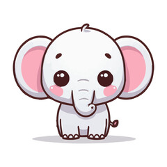 A postcard with a cartoon baby elephant. A color illustration on a white isolated background. Vector graphics. EPS.