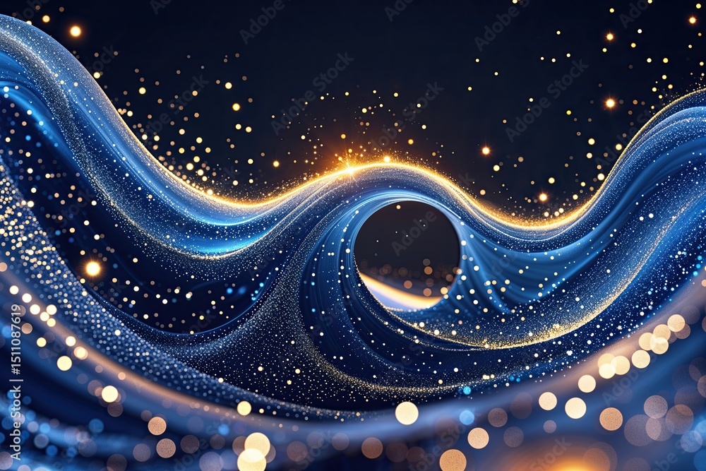 Poster captivating digital wave design featuring dynamic fluid dots texture and dazzling sparkling particle