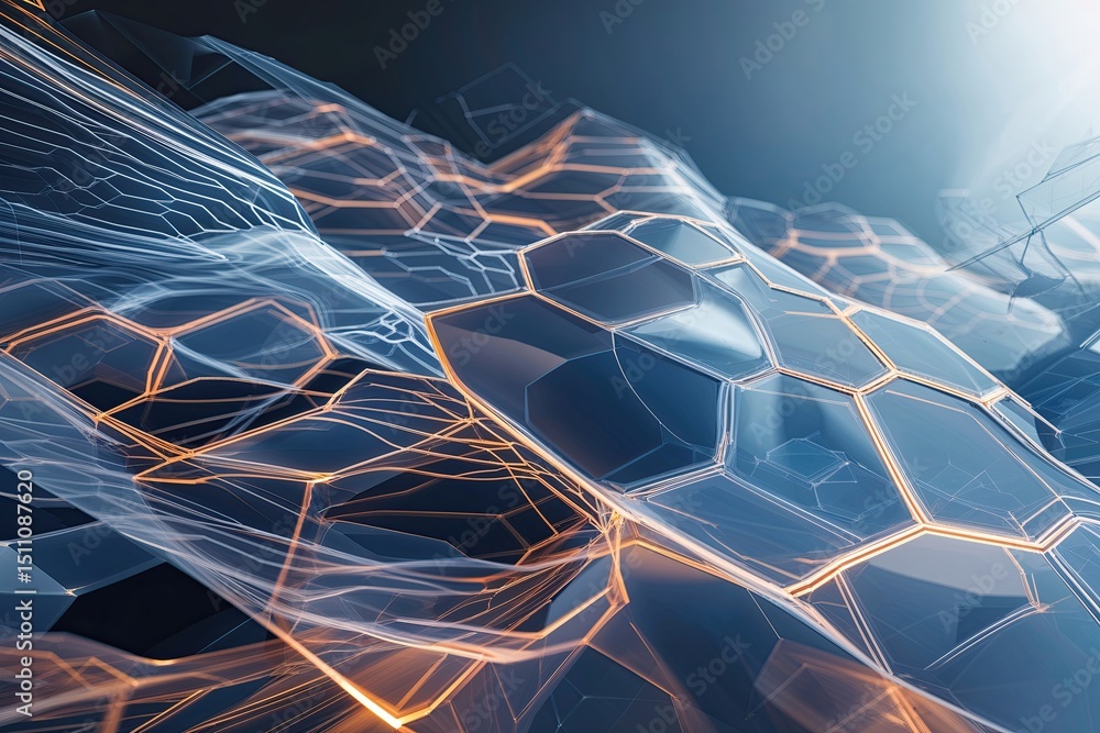 Poster stunning hexagonal overlap with elegant digital lines and advanced network design