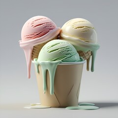 Ice Cream Scoops in Paper Cup Isolated on Transparent Background