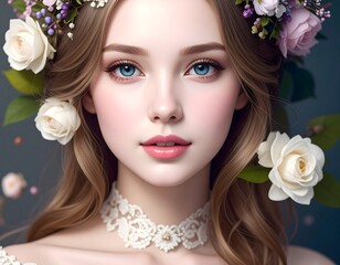 Naklejka premium Floral portrait of a young woman