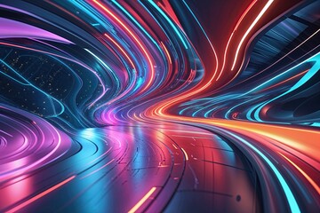 Vibrant Abstract Technology Background with Fluid Colors and Curved Design