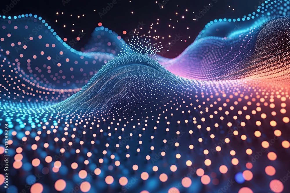 Poster futuristic particle pulse dynamic digital textures with gradient wave patterns