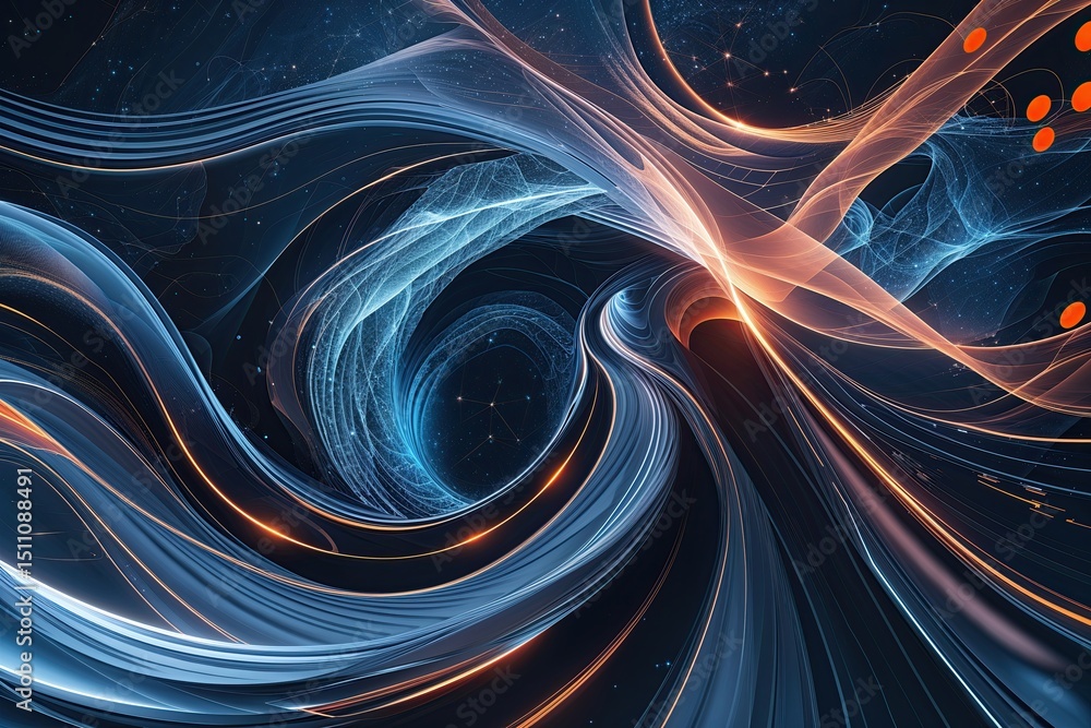 Poster modern abstract background with dynamic waves and geometric tech elements