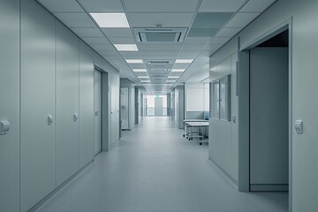 Muted Abstract Digital Background of an Empty Medical Workspace Corridor