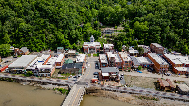 view of downtown marshall north carolina with river 