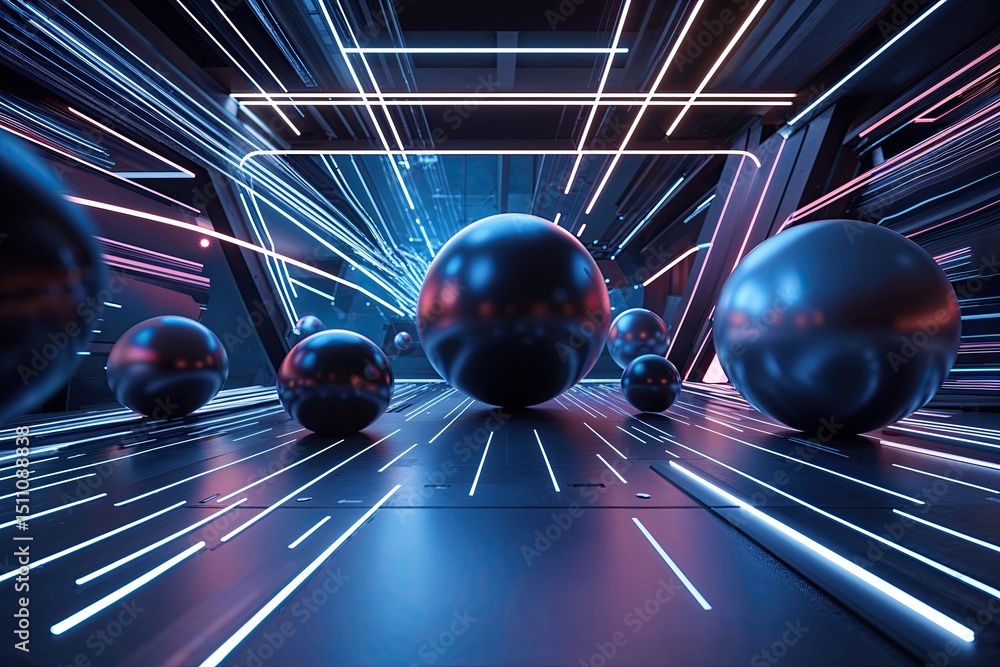 Poster Futuristic Digital Presentation Background with Interactive Spheres and Lines in Immersive Virtual Environment
