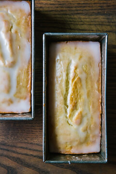 Lemon poundcakes in loaf pans with lemon glaze 