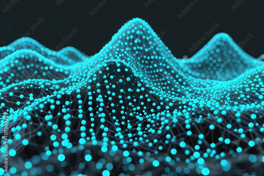 Poster turquoise particle mesh visualization with modern technology lines