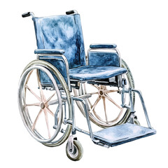 Wheelchair, watercolor painting vector, high quality, isolated on a white background.