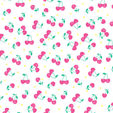 Bright cherry pink and yellow hearts seamless